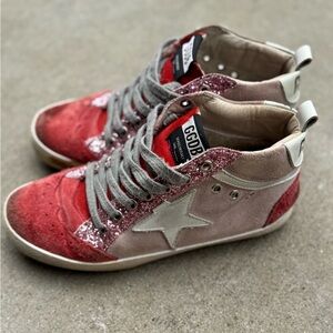 Golden Goose Red and Pink Distressed Sneakers